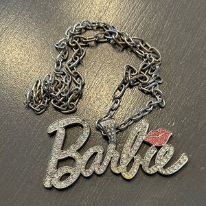 Barbie Silver Necklace with Pink Lip Detail